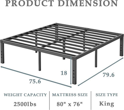 FSCHOS King-Size Bed-Frame / 18 Inch Metal Platform Bed Frame King/Reinforced Steel Slats Support/Heavy Duty Mattress Foundation/No Box Spring Needed/Easy Assembly/Noise Free/Black