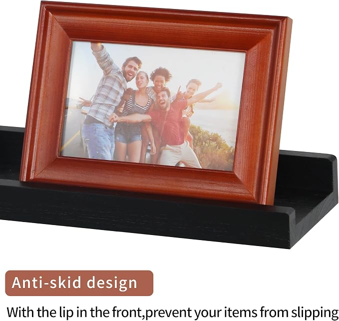 PHOENANCEE Long Floating Shelves for Wall 57 Inch,Real Wood Picture Ledge with Lip Set of 4,Photo Frame Storage Display for Living Room Nursery Bedroom Bathroom Kitchen Home Office Decor Rustic Black