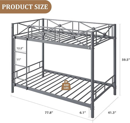 Garvee Metal Bunk Bed Twin Over Twin, Industrial Bunkbeds Heavy Duty Bed with Safety Guard Rails and Space-Saving Design, Steel Bed for School, Bedroom, Grey