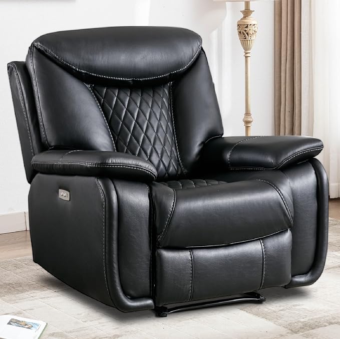 HAOMARKETS Electric Recliner Chair, Soft PU Leather Power Recliners with Padded Backrest, Single Overstuffed Heavy Duty Reclining Sofa for Living Room Bedroom, Black