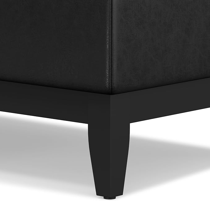 SIMPLIHOME Oregon Storage Ottoman Bench with Tray - 42 inch Wide Upholstered Vegan Leather Rectangle Ottoman Bench in Distressed Black, Transitional Tufted Ottoman for Living Room with Lift-Up Lid