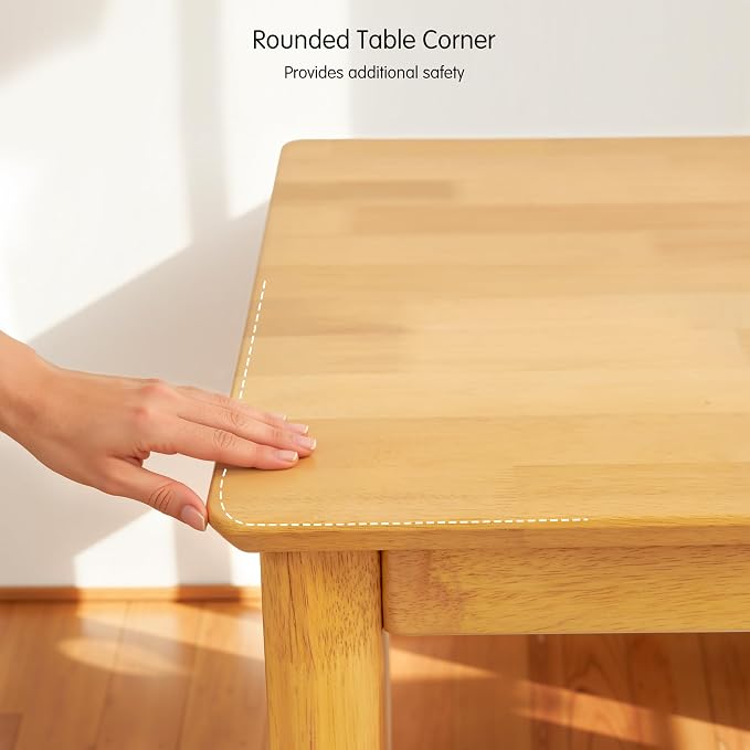 Hokway Dining Table for 4, 43 Inch Rectangular Solid Wood Kitchen Table for Small Space, Modern Dinner Table for Dining Room, Living Room, Office, Natural