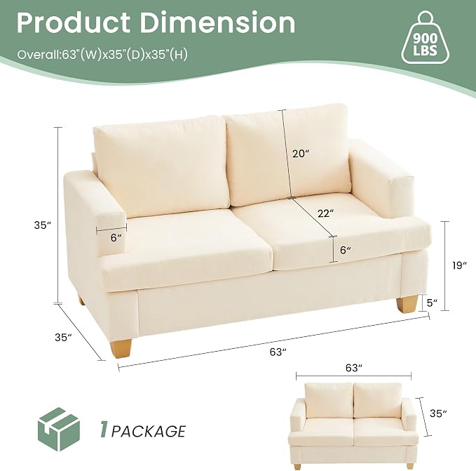 YOUDENOVA 2 Piece Set Comfy Sofa Couch, Loveseat Sofa * 2 with Deep Seats, Modern Sleeper Couch for Living Room, Beige Chenille