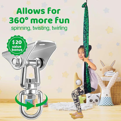 HiCamer Sensory Swing for Kids & Adults Holds 300lbs Indoor/Outdoor Therapy Cuddle Swing with 360° Swivel Hanger Kit (Crystal Green)
