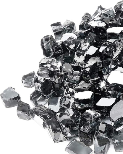 GASPRO 10 lbs Fire Glass for Fire Pit, 1/2-Inch Glass Rocks for Propane or Gas Fireplace, Add Ambience to Gatherings and Parties for Outdoors and Indoors, Reflective Black