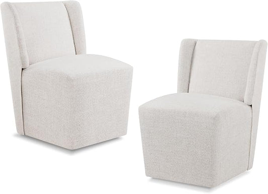 KISLOT Upholstered Dining Chairs Set of 2 with Casters, Wingback Modern Side Armless Deskchair with Rollers for Diningroom Bedroom Livingroom Reading Room, Linen Fabric