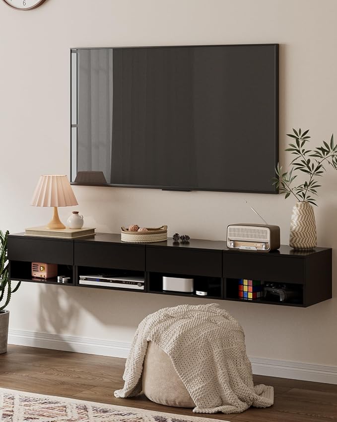 Floating Nightstand, Small Modern Floating Nightstand with Drawer, Floating Shelves for Bedroom, Bathroom (Black)