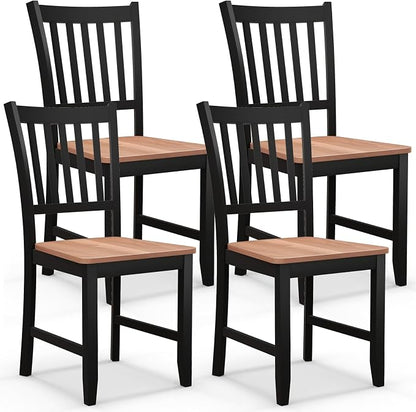 COSTWAY Dining Chairs Set of 4, Mid Century Modern Dining Room Chairs with Solid Rubber Wood Legs and Curved Backrest, Kitchen Chairs for Home, Living Room, Restaurant, Black & Walnut