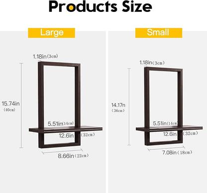 PHOENANCEE Square Floating Shelves,Wall Plants Holder,Bathroom Wall Decor,Framed Decorative Shelf Black,Modern Chic Set of 2 for Living Room Bedroom Home Office,Soild Wood,L+S(Walnut