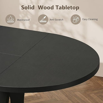 Einhomn 43-59" Extendable Round Dining Table, Kitchen Table for 4-8, Farmhouse Circle Dining Room Table with Removable Leaves,Hidden Storage, Space Saving Wood Kitchen & Dining Room Furniture, Black