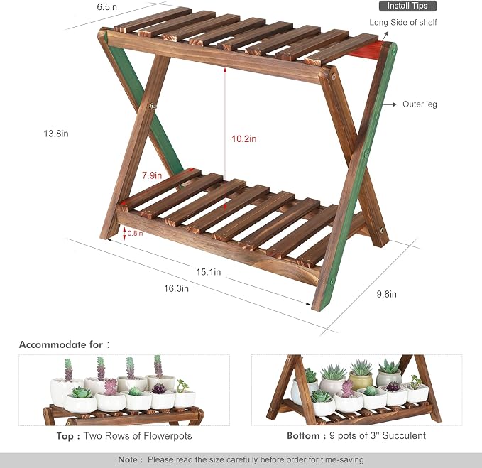 Small Plant Stand Shelf Indoor 2 Tier Desk Table Top Flower Succulent Stand | Wood Windowsill Plant Shelf Holder Desktop Mini Cactus Stands Rack for Kitchen,Window,Countertop (X-2 Design)