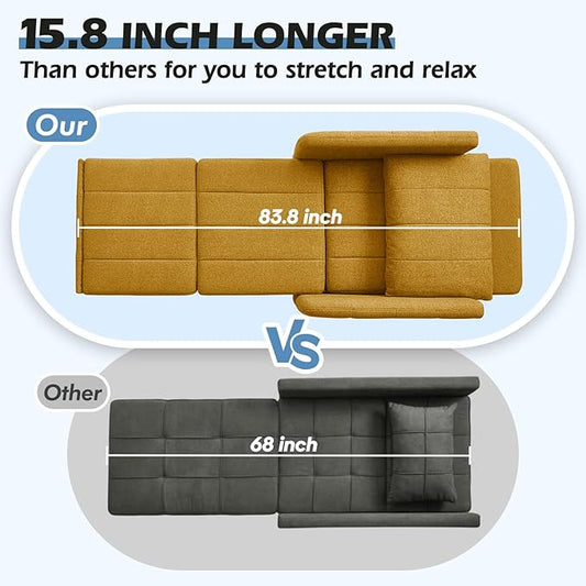 ZZW Sleeper Chair 84" Extra Long Convertible Chair Bed Upgraded 3-in-1 to 4-in-1 Pull Out Chair & Single Sofa Bed for Adult Sleeping Chairs for Living Room & Small Space