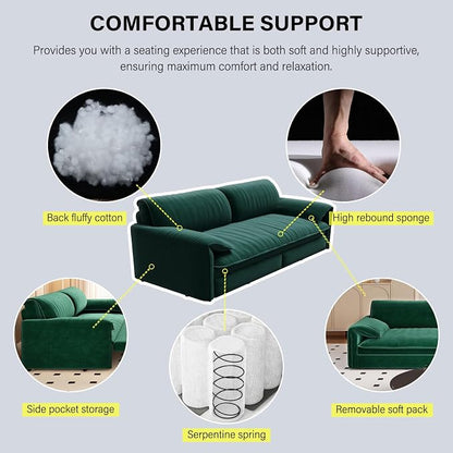 66" Sleeper Sofa Bed Queen Size, 3-in-1 Convertible Couch, Modern Pull Out Couches, Comfy Velvet Futon Sofa, Cloud Loveseat Lounge, Pillow Arm, for Small Spaces, Living Room, Apartment, Green