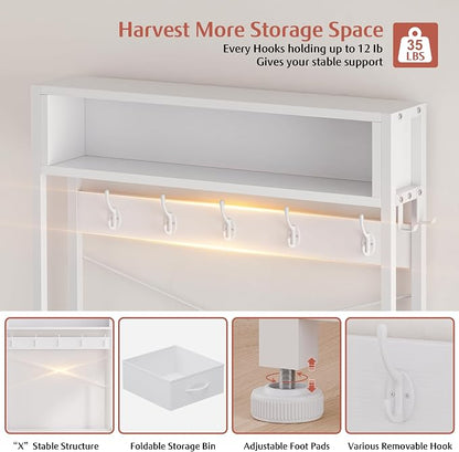 Lulive Hall Tree with Bench and Shoe Storage, 31.5" Coat Rack Freestanding with 2-Tier Storage Shelf, 5-in-1 Entryway Bench Coat Rack with 12 Hooks and 3 Drawers(White)