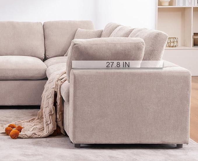 Oversized Modular Sectional Sofa Couch, Large 7 Seater Corner Sofa Modern U Shaped Sectional Couch with Ottoman Cloud Couches for Living Room, Office, Spacious Space, Beige - Chenille