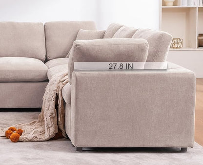 Oversized Modular Sectional Sofa Couch, Large 7 Seater Corner Sofa Modern U Shaped Sectional Couch with Ottoman Cloud Couches for Living Room, Office, Spacious Space, Beige - Chenille
