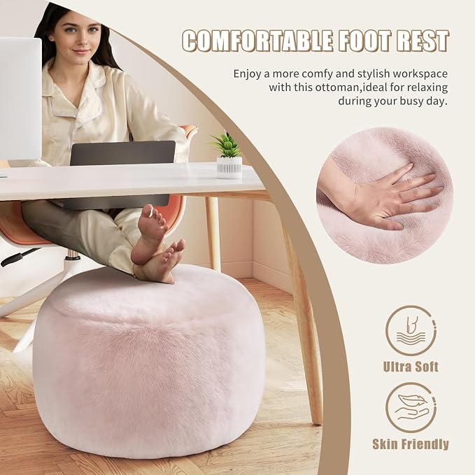 Gericco Round Stuffed Pouf Ottoman for Foot Rest, A Round Modern Foam Filled Poufs, Floor Chair for Living Room, Nursery, Dorm, A Soft Modern Foot Stool Perfect to Rest Your Feet (Pink, 29Inch)
