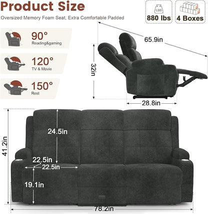 Loveseat Recliner, 3 Seater Massage Reclining Sofa Sets Fabric Recliner Sofa, RV Loveseat Couch Clearance with Drop Down Table, Storage, Cup Holders, Wall Hugger Reclining Couch for Living Room
