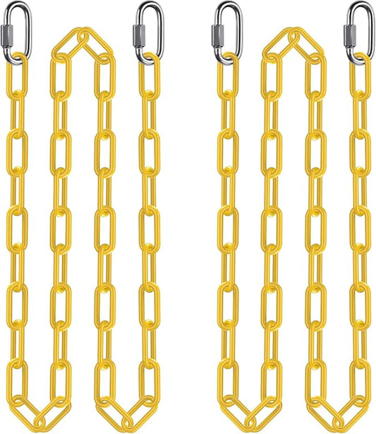BeneLabel 2Pcs 100" Coated Swing Chain with Carabiners 1000 LBs Capacity Heavy Duty Hanging Chains Porch Swing Chains with Hooks Yellow Chain for Hammock Chairs, Tree Swing, Hanging Chair, Heavy Bags