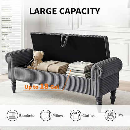 Storage Bench for Bedroom, 60" End of Bed Bench Premium Linen Upholstered Storage Ottoman, Entryway, Closet,Dark Grey