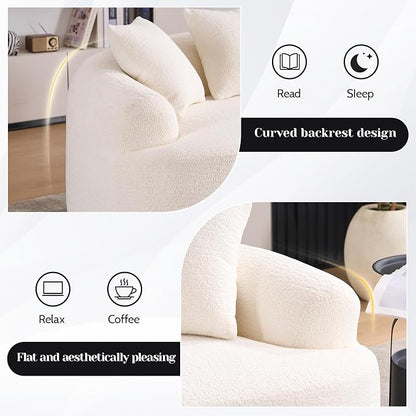 65" Curved Loveseat,Deep Seat Cloud Floor Couch with 3 Backrest,Cozy Chenille Fabric,Small Loveseat for Small Spaces,Bedroom,Office,Apartment (White, 65 Inch)