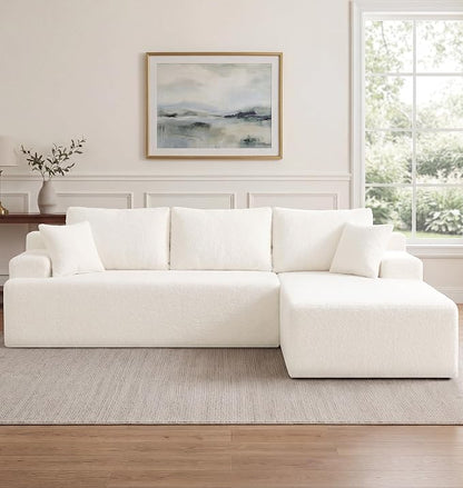 Hobestluk Modular Sectional Sofa Couches L-Shape Couch 3 Seat Modular Sofa Memory Foam Sectional Couches for Living Room, Cloud Couch with Oversized Chaise (White Smooth, 96", Right Hand Facing)