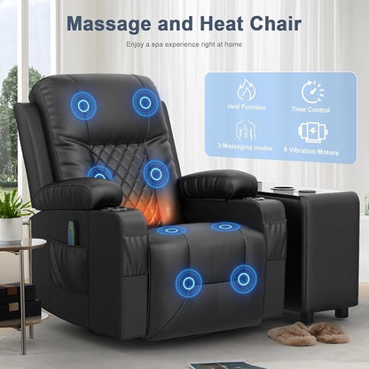 Recliner Sofa Set, Loveseat Recliner Couch and Recliner Chair with Heat & Massage, Home Theater Seating with Console, Drawer, USB Ports & Phone Holders, Reclining Loveseat for Movie Theater