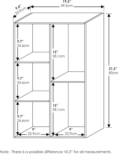 Furinno LUDER Book Shelf, 5-Cube Bookshelf, Reversible Bookcase, 9.4 x 19.5 x 31.5, Easy Assembly, for Living Room, Bedroom, Home Office, White/Pink