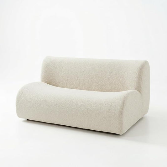 38" Curved Modular Sofa 2-Seater, Comfy Sherpa Loveseat for Small Spaces, Modern Sectional Love Seat Couches for Small Living Room, Bedroom, Apartment– No Assembly, White