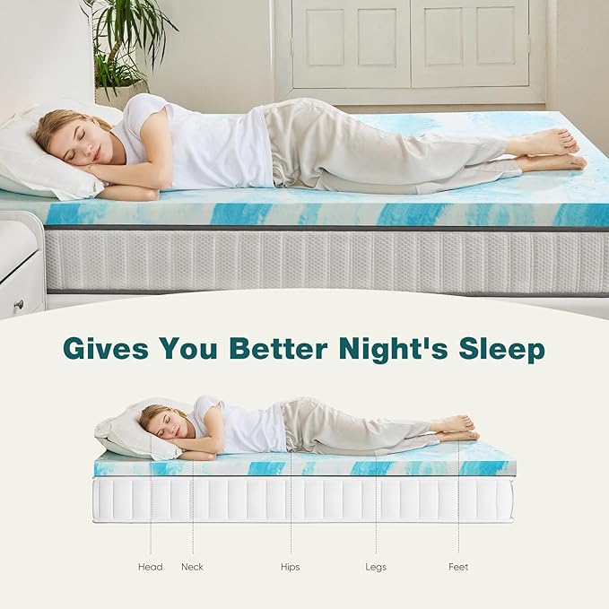 Sweetcrispy Mattress Topper California King, 4 Inch Thick Memory Foam Gel Infused Cooling Pad for Pressure Relieve for Bed, Sleeper Sofa, RV, Camper, CertiPUR US Certified, Ventilated and Breathable