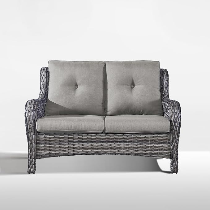 Outdoor Loveseat Sofa-2 Seater Rattan Wicker Patio Couch High Back Patio Sofa for Porch Deck Backyard-Greywicker/Grey