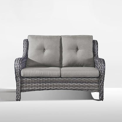 Outdoor Loveseat Sofa-2 Seater Rattan Wicker Patio Couch High Back Patio Sofa for Porch Deck Backyard-Greywicker/Grey