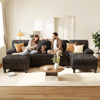 KKL U-Shaped Sectional Couch for Living Room, 112" Sectional Sofa | Modern Sofa with Double Chaise Deep Seat Couches for Living Room, Apartment, Office, Black