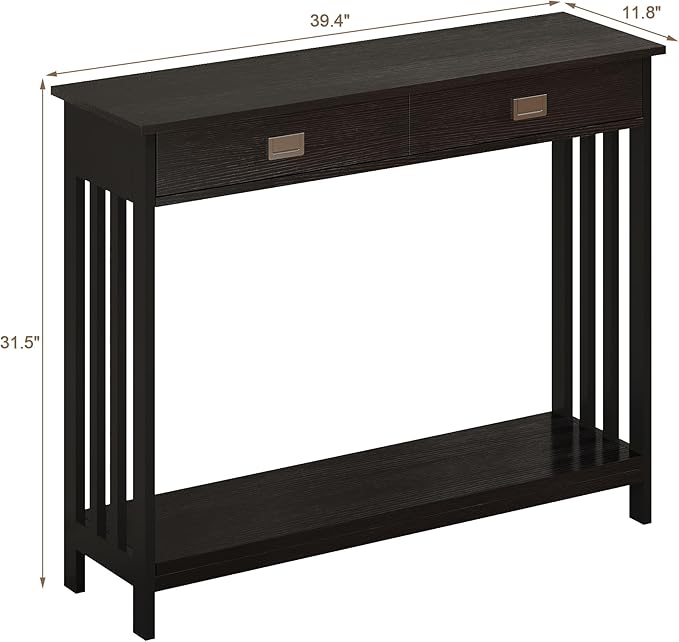 ChooChoo 39" Black Entryway Table with Drawer, Narrow Console Table with Storage Shelf, Sofa Table for Living Room, Entryway, and Hallway