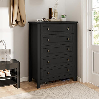 Farmhouse Dresser Nightstand Sets, 2-Piece Bedroom Furniture Set for Home | 5 Drawer Tall Dresser & 6 Dresser Closet , Chest of Drawers for Bedroom, Living Room, Entryway, Black