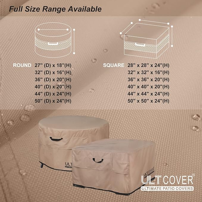 ULTCOVER Patio Fire Pit Table Cover Square 28 inch Outdoor Waterproof Fire Bowl Cover