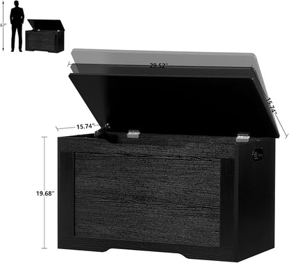 usikey 29.5” Storage Chest, Toy Box with Safety Hinge & Gel Bumpers, Toy Chest, Lift Top Storage Trunk, Supports 220 lb, for Living Room, Bedroom, Entryway, Black