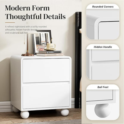 Furniway 3 Piece Bedroom Set, 6 Drawer Dresser and 2 Drawer Nightstand Set of 2 with Round Legs, Modern Wood Chest of Drawers Storage Cabinet for Bedroom, White