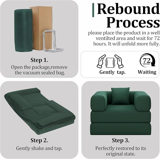 Single Couch Sofa for Small Spaces 2 in 1 Convertible Sofa to Lounger Comfy Bean Bag Chair for Adults with Removable Cover with Pillows for Bedroom, Apartment, Office (Green, 35.43" Single Sofa)