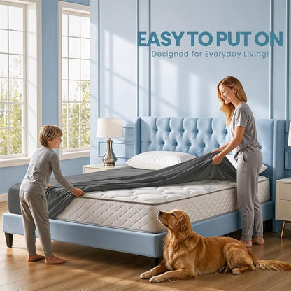Twin Size Mattress Protector Waterproof, Premium 200 GSM Terry Mattress Cover, Soft & Breathable Bed Cover, Fitted Sheet Style Stretchable Deep Pockets 15" by Utopia Bedding (Gray)