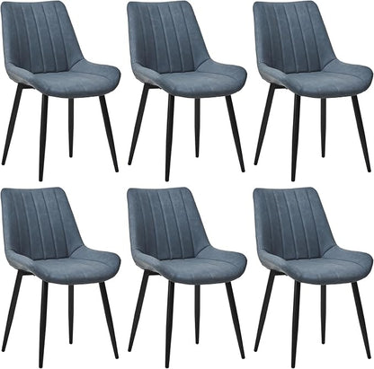 CLIPOP Dining Chairs Set of 6, Faux Leather Dining Chairs with Upholstered Seat, High Back Comfy Cushion, Metal Leg, Accent Kitchen Side Chair for Living, Restaurant & Meeting Room, Blue