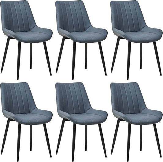 CLIPOP Dining Chairs Set of 6, Faux Leather Dining Chairs with Upholstered Seat, High Back Comfy Cushion, Metal Leg, Accent Kitchen Side Chair for Living, Restaurant & Meeting Room, Blue