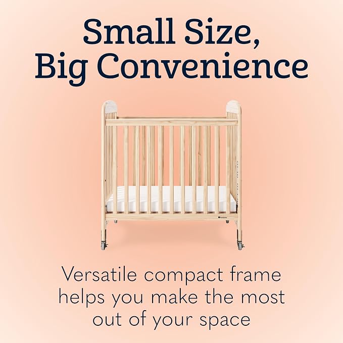 Foundations Serenity Compact Clearview Daycare Crib, Fixed Side, Durable Wood Construction, Adjustable Mattress Board, Clear End Panels. Includes 3” InfaPure Foam Mattress (Natural)