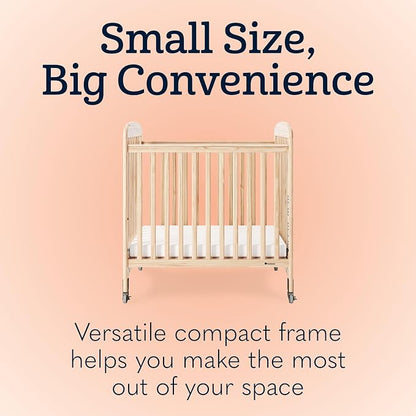 Foundations Serenity Compact Mirrorview Daycare Crib, Fixed Side, Features Mirrorview End Panels and Slatted Side Panels, Durable Wood Construction, Includes 3” InfaPure Foam Mattress (Natural)