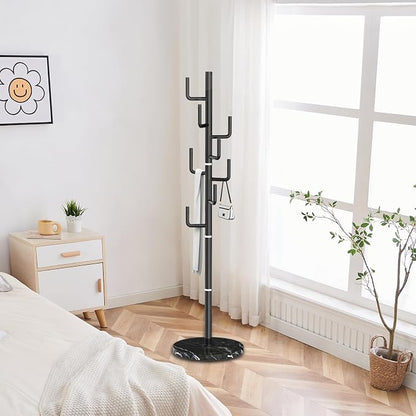 ZOZOE Metal Modern Coat Racks, Cactus Coat Rack Freestanding with Natural Marble Base, Black Coat Rack Stand with 8 Hooks, Coat Tree Hanger Stand for Bags, Hats, Entryway, Office