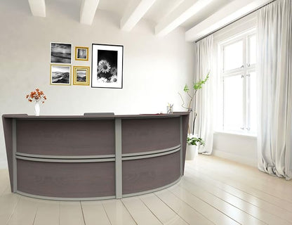 Linea Italia Curved Modern Office Desk Easy to Assembly 2 Panel Reception Counter for Lobby, Salon, 124" x 49", Mocha