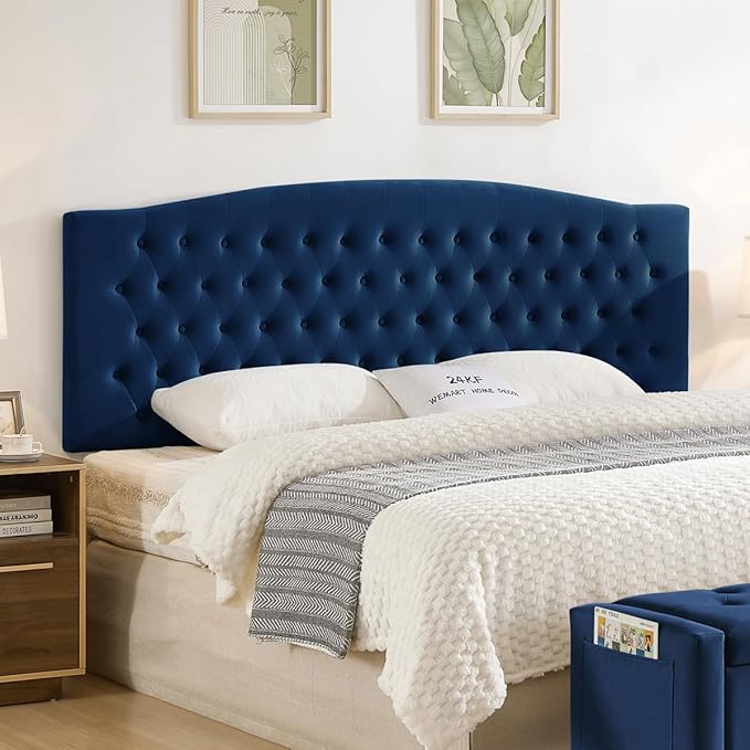 24KF Upholstered Tufted Button Velvet Wall Mounted Headboard,Comfortable Fashional Headboard King/CA King Size, 6058-K-Navy