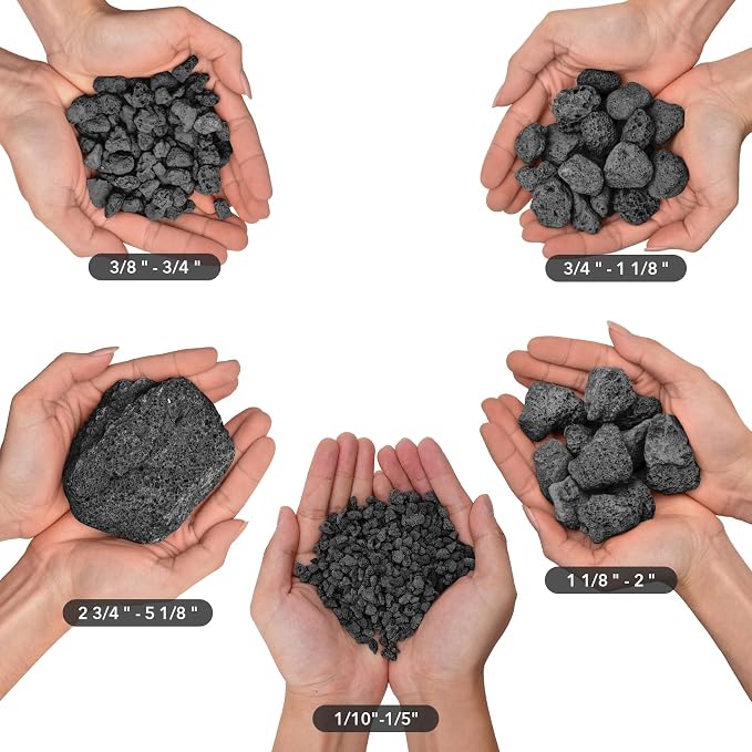 Skyflame 10LB Natural Lava Rocks for Fire Pits, Fire Tables, Fireplaces, Garden Landscaping Decoration, Indoor and Outdoor Use, 3"-5" Sizes, Black