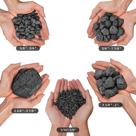 Skyflame 10LB Natural Lava Rocks for Fire Pits, Fire Tables, Fireplaces, Garden Landscaping Decoration, Indoor and Outdoor Use, 3"-5" Sizes, Black