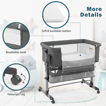 Soobaby Baby Crib Bassinet Bedside Crib Adjustable Portable Bed for Infant,co Sleeping Newborn Must Have Bed (006-Grey)